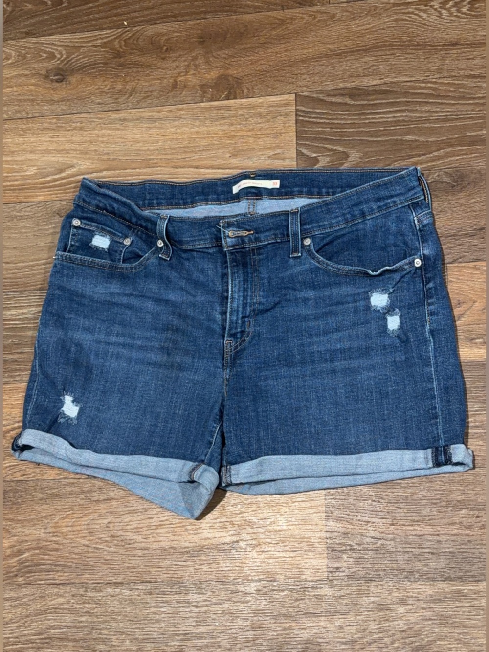 Signature by Levi Strauss Dark Blue Rolled Cuff Women’s Denim Shorts